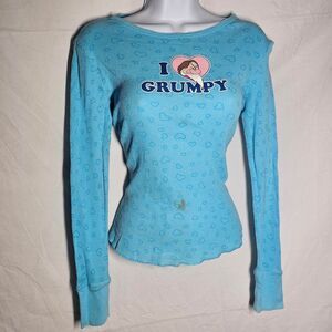 Vintage y2k i heart grumpy disney blue waffleknit thermal baby tee